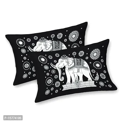 Classic Cotton Animal Design Elephant Printed Double Bedheet With 2 Pillow Cove(90 X 100, Black)-thumb2