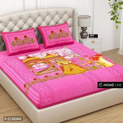 Elegant Pink Cotton Double Size 1 Bedsheet With 2 Pillowcovers