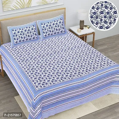 Beautiful Blue Cotton Double Bedsheet With 2 Pillow Covers