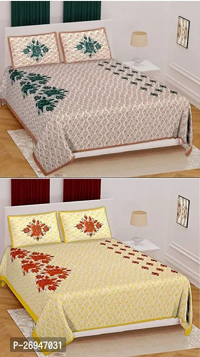 Comfortable Cotton Floral Two Double Bedsheets with Four Pillow Covers