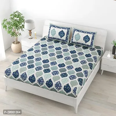 Stylish Cotton Fabric Floral Booti  Printed Double Bedsheet With Two Pillow Cover