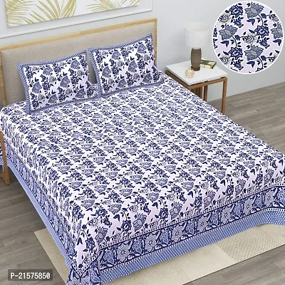 Beautiful Blue Cotton Double Bedsheet With 2 Pillow Covers-thumb0
