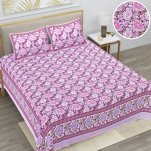 Cotton Hand Block Printed King Size Bedsheets (90*106 Inch)