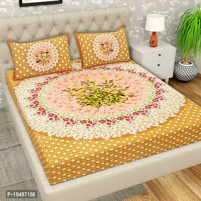 Comfortable Cotton Rangoli Design Rose Printed Double Bedsheet With Two Pillow Covers