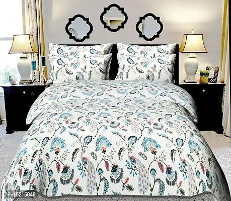 100% Cotton Mor Vatika Design Floral Printed King Size Bedhseet With Two Pillow Cover(100 X 108 In, Blue)-thumb0