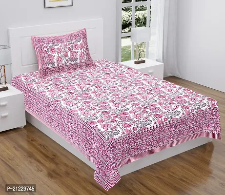 Stylish Cotton Printed Single Bedsheet with pillow Cover-thumb0