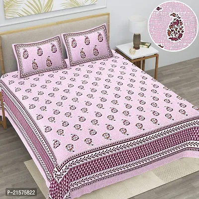 Beautiful Pink Cotton King Bedsheet With 2 Pillow Covers-thumb0