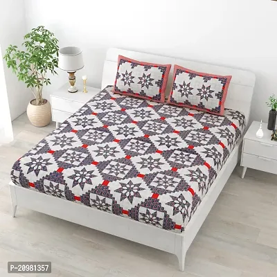 Stylish Cotton Fabric Floral Booti  Printed Double Bedsheet With Two Pillow Cover-thumb0
