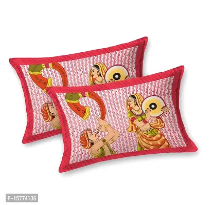 Classic Cotton Dhol Design Cartoon Printed Double Bedheet With 2 Pillow Cove(90 X 100, Red)-thumb2