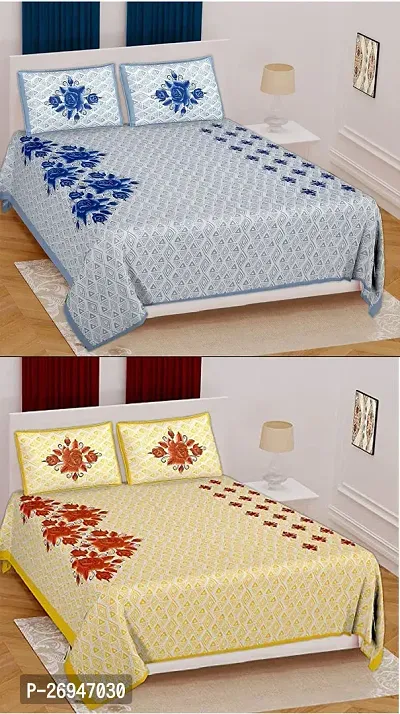 Comfortable Cotton Floral Two Double Bedsheets with Four Pillow Covers