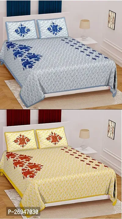 Comfortable Cotton Floral Two Double Bedsheets with Four Pillow Covers-thumb0