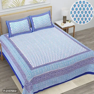 Beautiful Blue Cotton King Bedsheet With 2 Pillow Covers