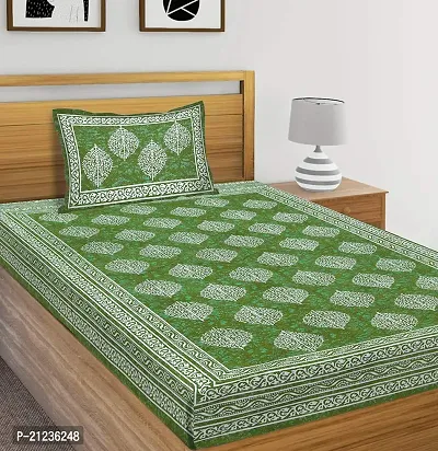 Comfortable Green Cotton Single Bessheet With pillow cover-thumb0