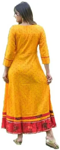 Womens Embroidered Rayon Anarkali Kurti Sleeve Length: Three-Quarter Sleeves Fabric: Rayon  flared  round neck  Line Dori classic flats for a casual look.(yellow)-thumb2