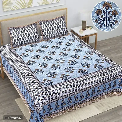 Stylish Cotton Fabric Heritage Design Jaipuri Printed King Size Bedsheet with pillow Cover-thumb0