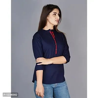 Raj Collections Women's Rayon Fabric Solid Trendy Tops - DarkBlue (Small)_RC-69-thumb2