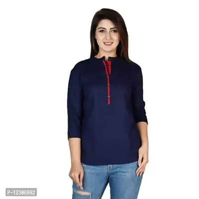 Raj Collections Women's Rayon Fabric Solid Trendy Tops - DarkBlue (Small)_RC-69-thumb0