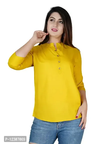 Raj Collections Women's Rayon Solid Casual & foramal Short Trendy Tops,RC_16-Yellow-M - Yellow (M)_RC_16-thumb0