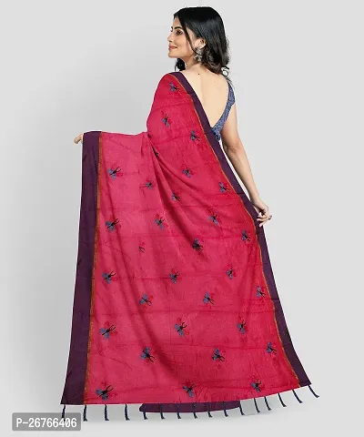 Elegant Red Cotton Blend Printed Saree with Blouse piece-thumb2