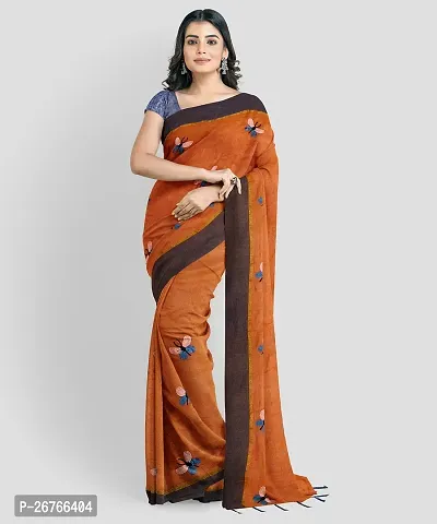 Elegant Orange Cotton Blend Printed Saree with Blouse piece