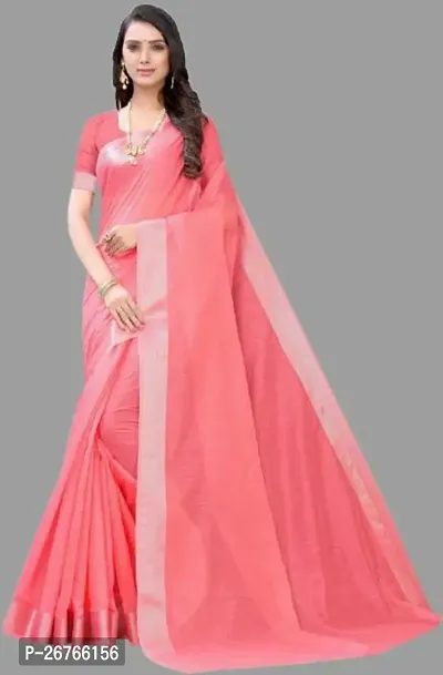 Elegant Pink Cotton Silk Solid Saree with Blouse piece-thumb0