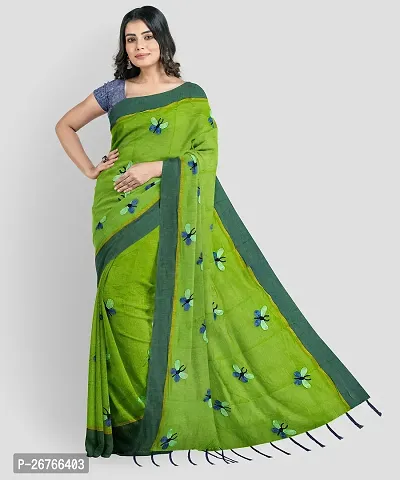 Elegant Green Cotton Blend Printed Saree with Blouse piece-thumb3