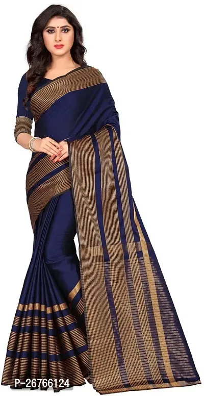 Elegant Navy Blue Cotton Silk Printed Saree with Blouse piece-thumb0