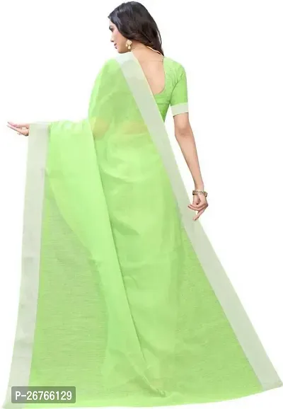 Elegant Green Cotton Silk Solid Saree with Blouse piece-thumb3