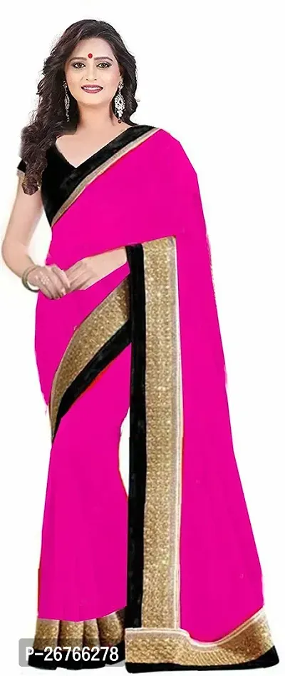 Elegant Pink Georgette Solid Saree with Blouse piece-thumb0
