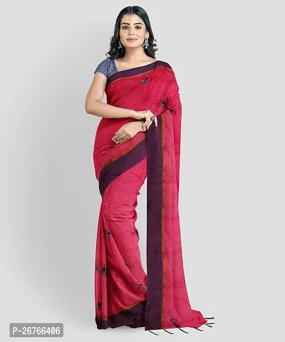 Elegant Red Cotton Blend Printed Saree with Blouse piece-thumb3