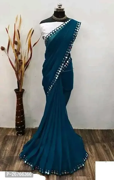 Elegant Teal Georgette Embellished Saree with Blouse piece-thumb0
