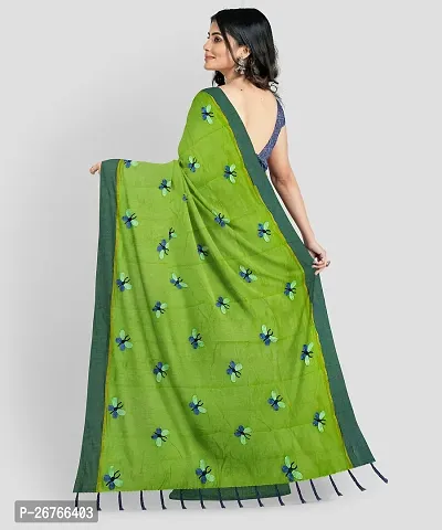 Elegant Green Cotton Blend Printed Saree with Blouse piece-thumb2