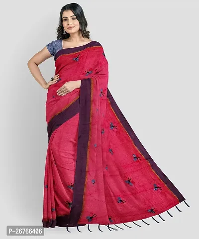 Elegant Red Cotton Blend Printed Saree with Blouse piece-thumb0