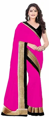 Elegant Pink Georgette Solid Saree with Blouse piece-thumb2