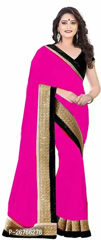 Elegant Pink Georgette Solid Saree with Blouse piece-thumb3