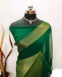 Elegant Green Chiffon Solid Saree with Blouse piece-thumb1