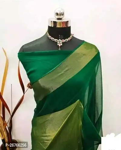 Elegant Green Chiffon Solid Saree with Blouse piece-thumb2