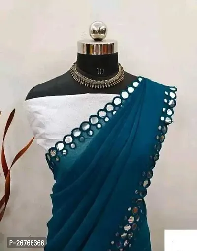 Elegant Teal Georgette Embellished Saree with Blouse piece-thumb2
