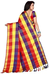 Elegant Multicoloured Cotton Blend Checked Saree with Blouse piece-thumb2