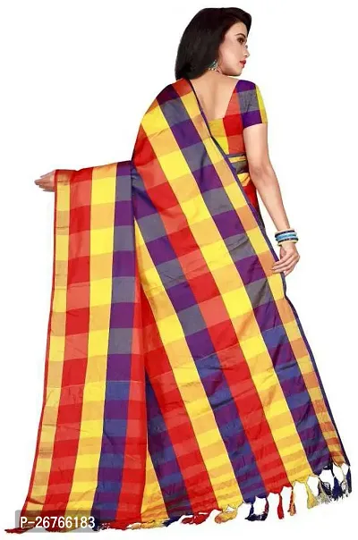 Elegant Multicoloured Cotton Blend Checked Saree with Blouse piece-thumb3