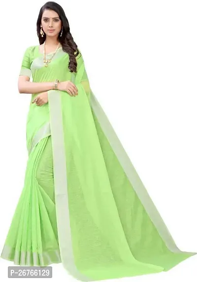 Elegant Green Cotton Silk Solid Saree with Blouse piece-thumb0