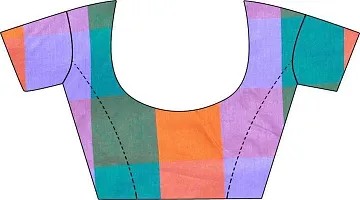 Elegant Multicoloured Cotton Blend Checked Saree with Blouse piece-thumb1