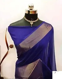 Elegant Navy Blue Chiffon Solid Saree with Blouse piece-thumb1