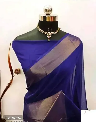 Elegant Navy Blue Chiffon Solid Saree with Blouse piece-thumb2