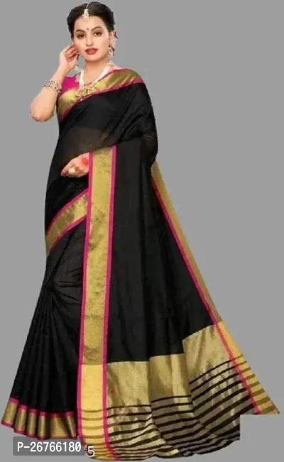 Elegant Black Cotton Silk Solid Saree with Blouse piece