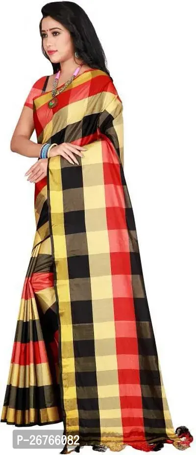 Elegant Multicoloured Cotton Blend Checked Saree with Blouse piece-thumb2