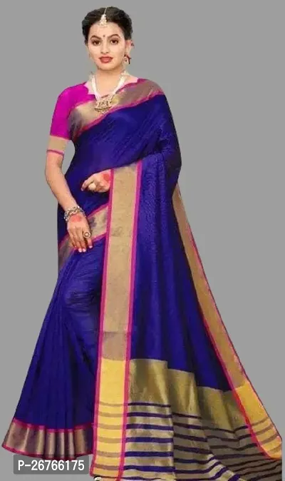 Elegant Blue Cotton Silk Solid Saree with Blouse piece