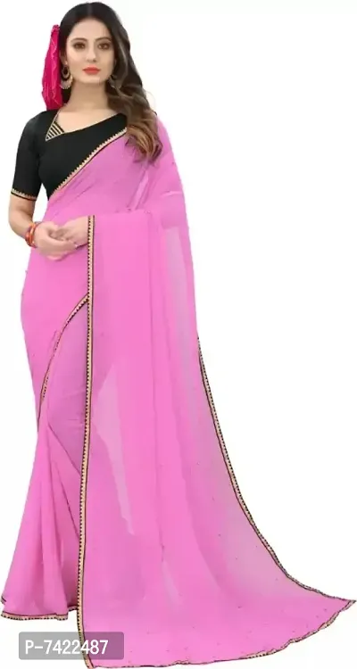 Beautiful Solid Georgette Saree With desiganr Border-thumb0