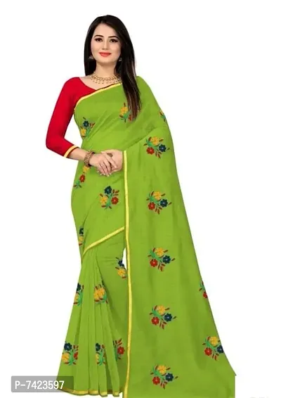 Beautiful Embroidered chanderi cotton Saree With blouse-thumb0