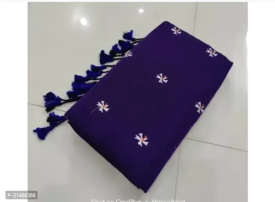 Stylish Blue Cotton Blend Printed Saree With Blouse Piece For Women